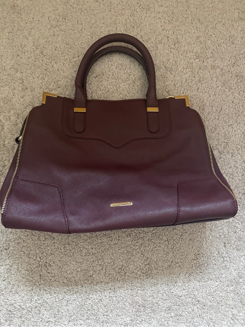 Rebecca Minkoff Burgundy Structured Satchel with Gold Hardware